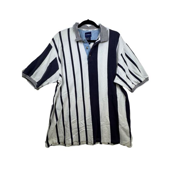 Vintage 90's Catalina Polo Men's XL Blue White Vertical Striped Cotton - Picture 1 of 12
